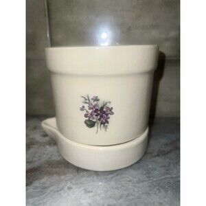 Vintage Haeger Small Flower Pot Planter Off White  Violets Footed Plate Base